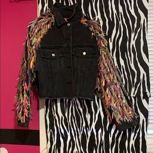 Denim x colorful arm jacket